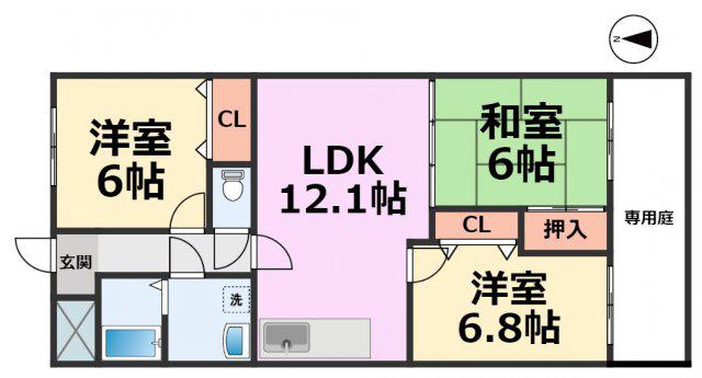 メゾンロアジールII(3LDK/1階)の間取り写真