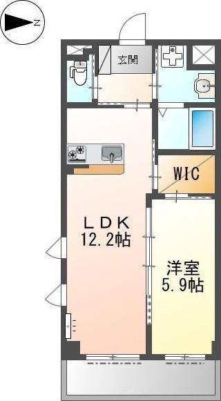 レアグランツ東難波 I 重量鉄骨造3階建(1LDK/2階)の間取り写真