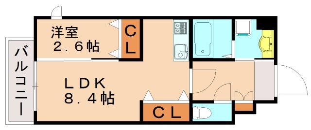 LIFE FIELD東那珂(1LDK/3階)の間取り写真