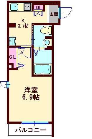 FERIO宮坂(1K/2階)の間取り写真