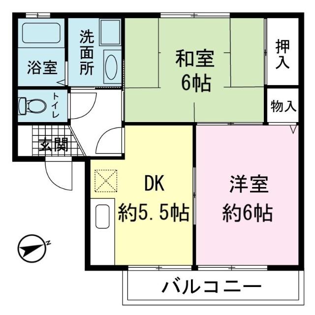 ソフィアK(2DK/2階)の間取り写真
