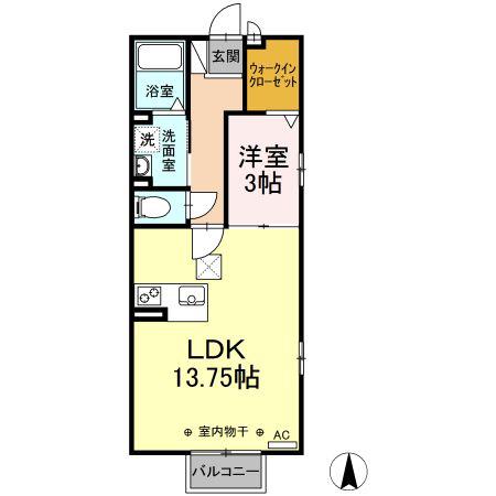 ポラリスB棟(1LDK/1階)の間取り写真