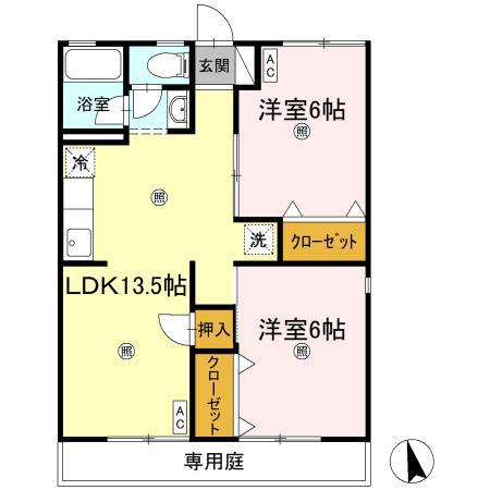 セジュール屋島(2LDK/1階)の間取り写真