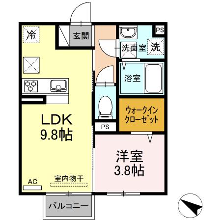 ル ソレイユ湯田(1LDK/1階)の間取り写真