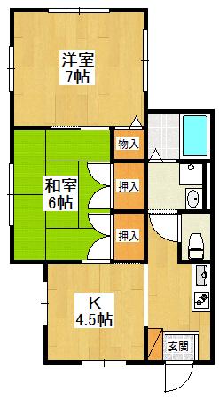 阪急宝塚線 山本駅(兵庫) 徒歩14分 2階建 築34年(2K/1階)の間取り写真