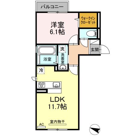 ウィスタリア五日市駅前(1LDK/2階)の間取り写真