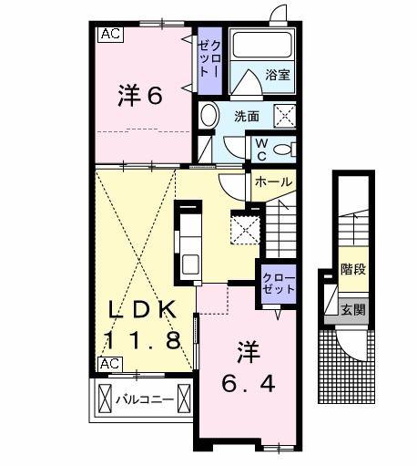 ユア スクエア B(2LDK/2階)の間取り写真
