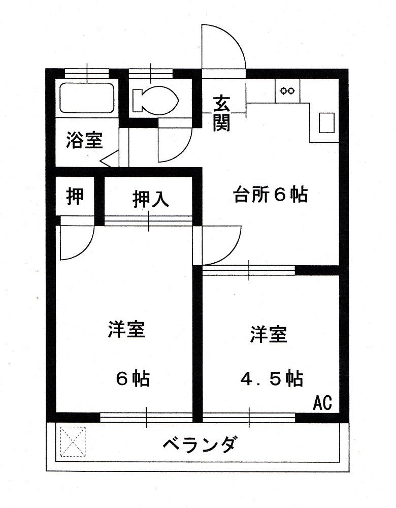 ハイツ中神(2DK/3階)の間取り写真
