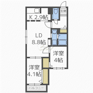 ボアソルテ南郷(2LDK/2階)の間取り写真