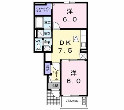 フェリス(2DK/1階)の間取り写真