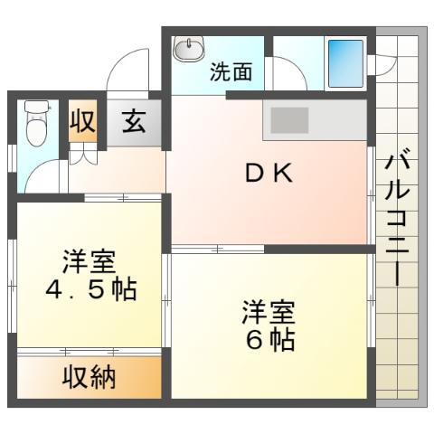 ビレッジハウス櫛引(2DK/5階)の間取り写真