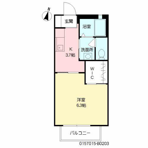 ボヌールシューB(1K/2階)の間取り写真
