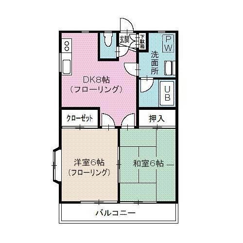 クプルIII(2DK/2階)の間取り写真