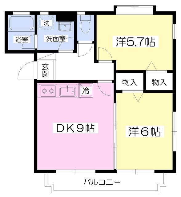 CLAIR・VENT(2DK/2階)の間取り写真