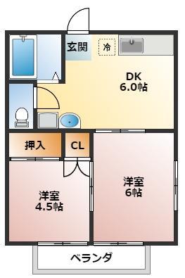ソシアルアキ(2DK/1階)の間取り写真