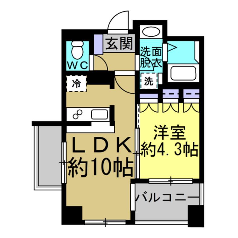 カネヒビル(1LDK/4階)の間取り写真