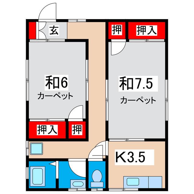 コーポまつあいII(2K/1階)の間取り写真