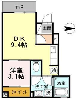 ドルフ中野(1LDK/1階)の間取り写真