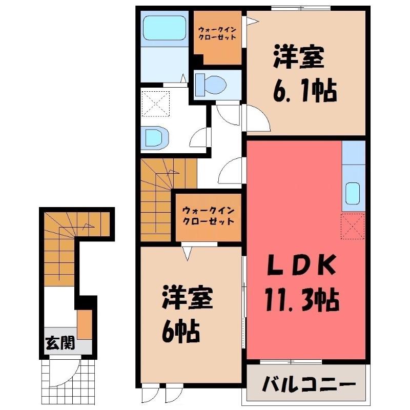 メゾンシュクレII(2LDK/2階)の間取り写真