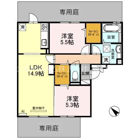 サニーヒルズ泉大津A(2LDK/1階)の間取り写真