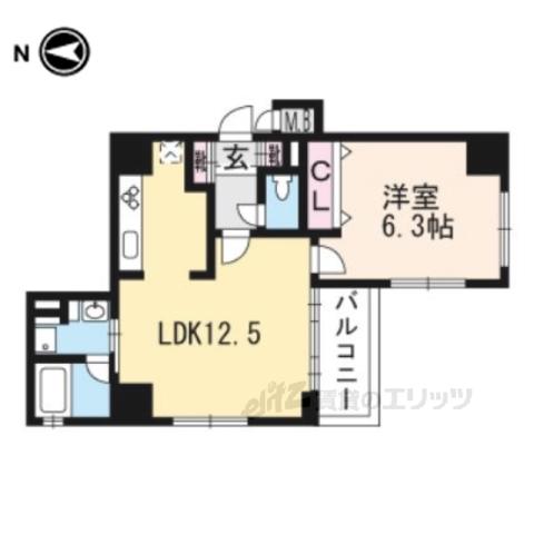 ルーエ五条堀川(1LDK/7階)の間取り写真