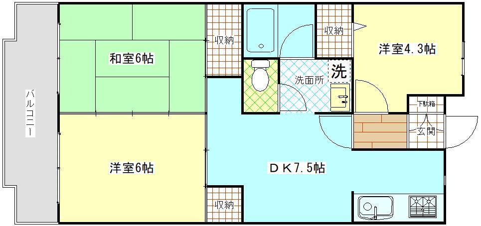 ウィステリアハウス(3DK/3階)の間取り写真