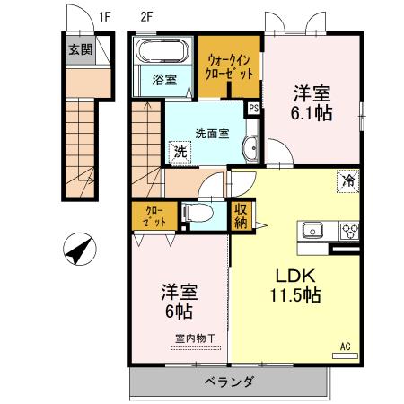 KIRALAA(2LDK/2階)の間取り写真