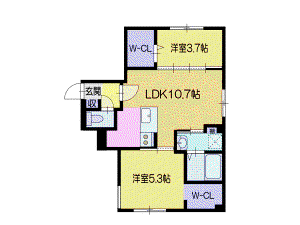 カーサAT新さっぽろ(2LDK/2階)の間取り写真