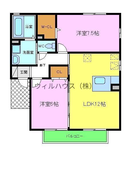 ヴィラ ジェルセートB(2LDK/2階)の間取り写真