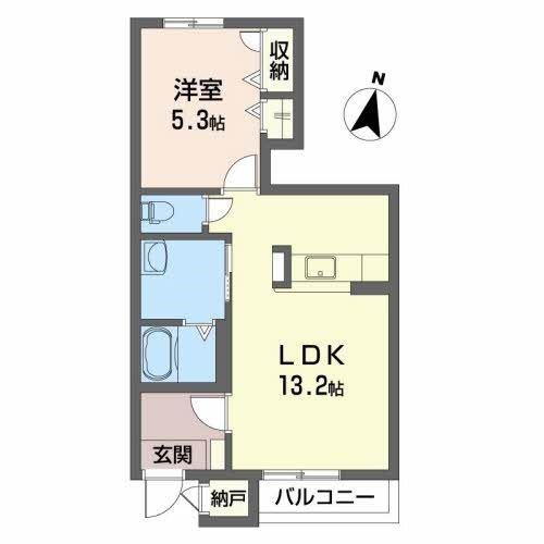 グリーンハウス B棟(1LDK/1階)の間取り写真