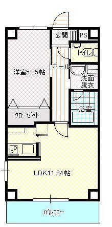 ハートフル大元駅前(1LDK/4階)の間取り写真