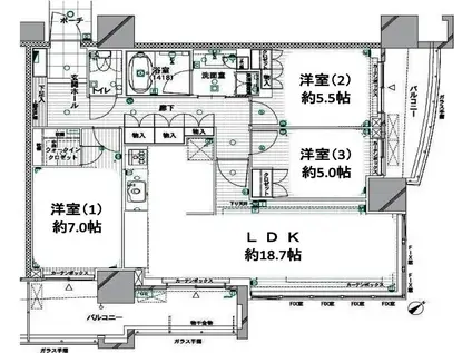 グランドメゾン池下ザ・タワー(3LDK/3階)の間取り写真