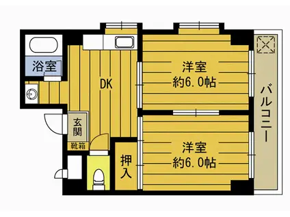 リバイル中津留(2K/4階)の間取り写真