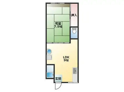 川西ハイツ(1LDK/2階)の間取り写真