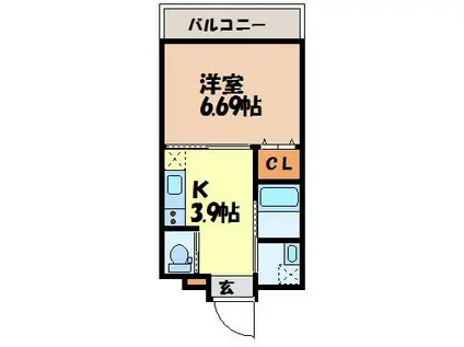 GRAN CASA 花丘(1K/1階)の間取り写真