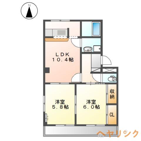 ハイツ株山II(2LDK/2階)の間取り写真