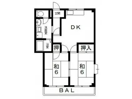 ハイデンス山本II(2LDK/2階)の間取り写真