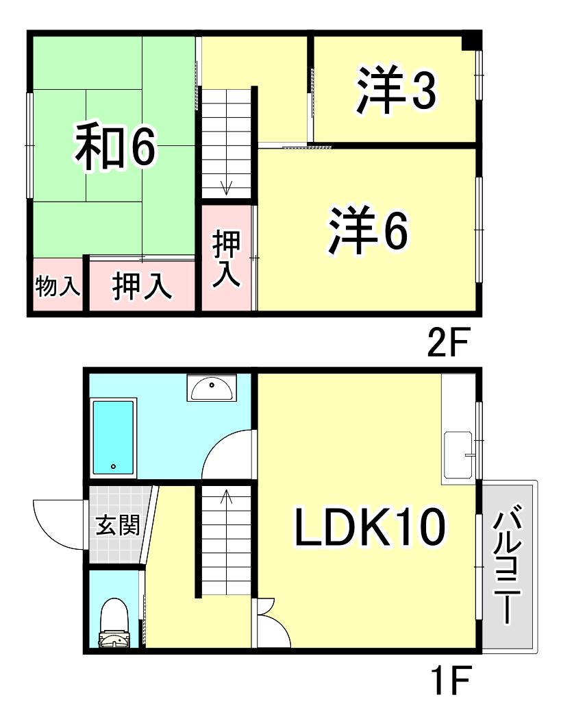 明舞第六団地13号棟(3LDK/2階)の間取り写真