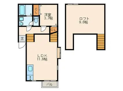 GOLDWING大楠(1LDK/2階)の間取り写真
