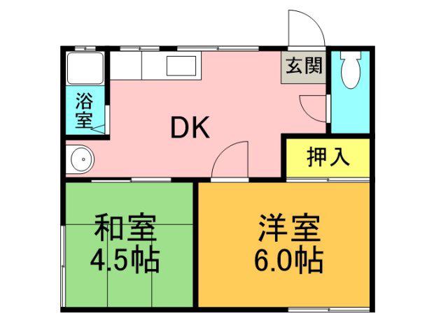 イーストハイム(2DK/1階)の間取り写真