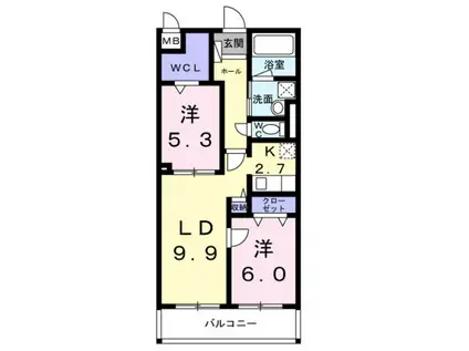 アジュール修学院(2LDK/2階)の間取り写真