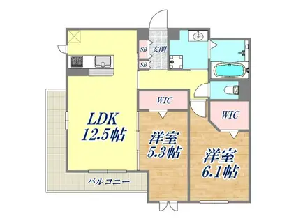 トリシア武庫川(2LDK/3階)の間取り写真