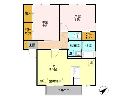 エスペランサD棟(2LDK/2階)の間取り写真