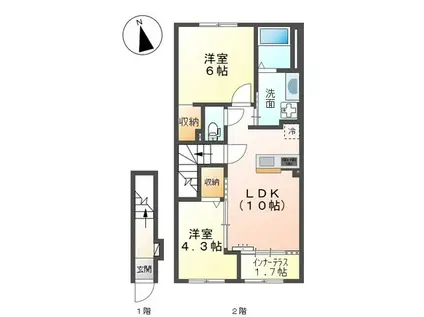 ラ メゾンあけぼのI(2LDK/2階)の間取り写真