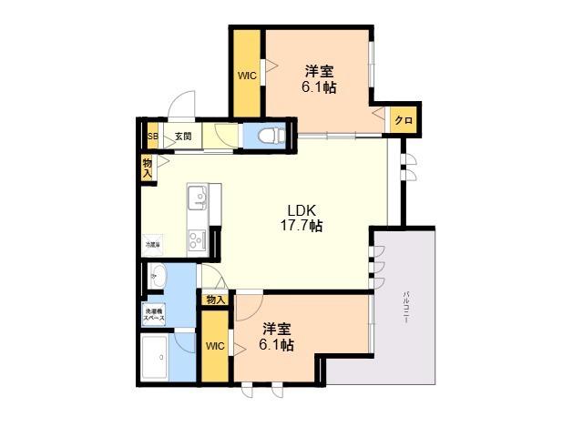 GRANDVALLEY 博多(2LDK/3階)の間取り写真
