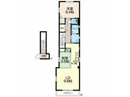 シャトル東町(1LDK/2階)の間取り写真