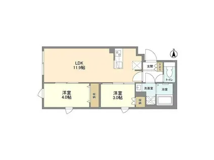 ウェルスクエア笹塚II(2LDK/1階)の間取り写真