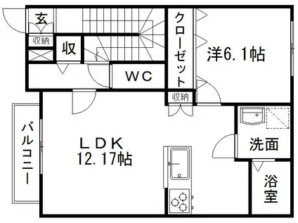 ライム天王(1LDK/2階)の間取り写真