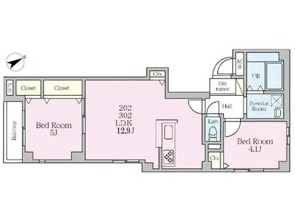 トレグリチニ四谷(2LDK/3階)の間取り写真