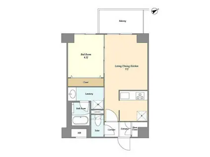 グランカーサ清澄白河(1LDK/3階)の間取り写真